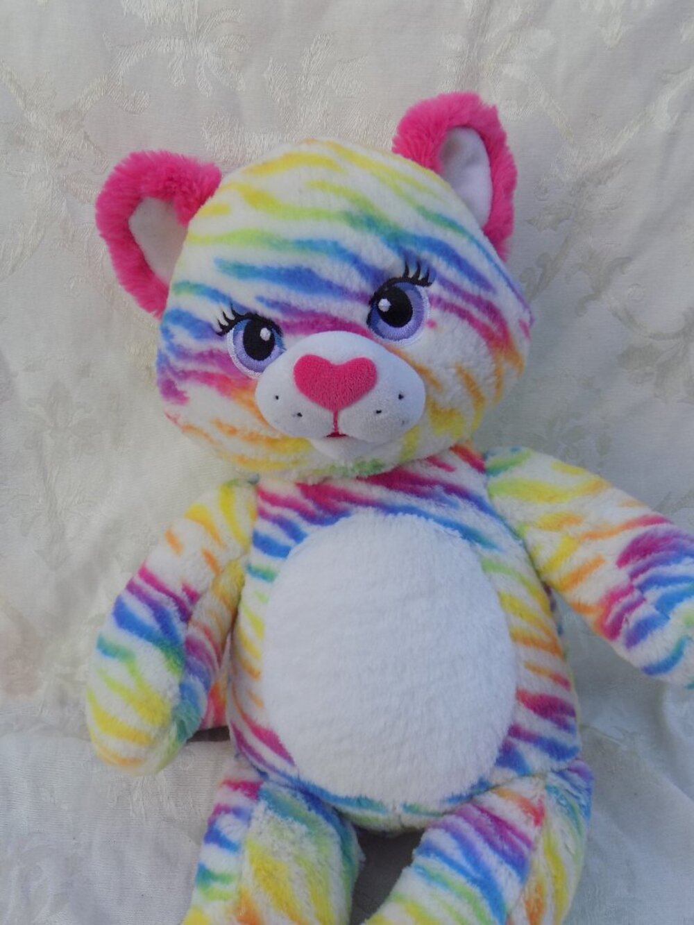 Build A Bear Rainbow Striped Kitty Cat 16" Plush Colorful Stuffed Animal BAB